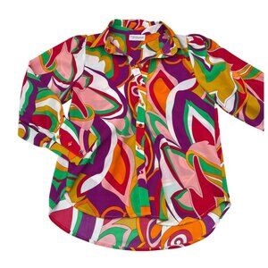 First Love Women's Long Sleeve Button Down Shirt Multicolor Retro sz Small NWOT